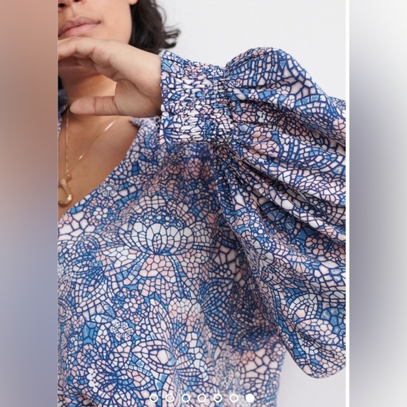Anthropologie Maeve Colette Peasant Blouse Blue Motif Plus Size 1X - Picture 3 of 7